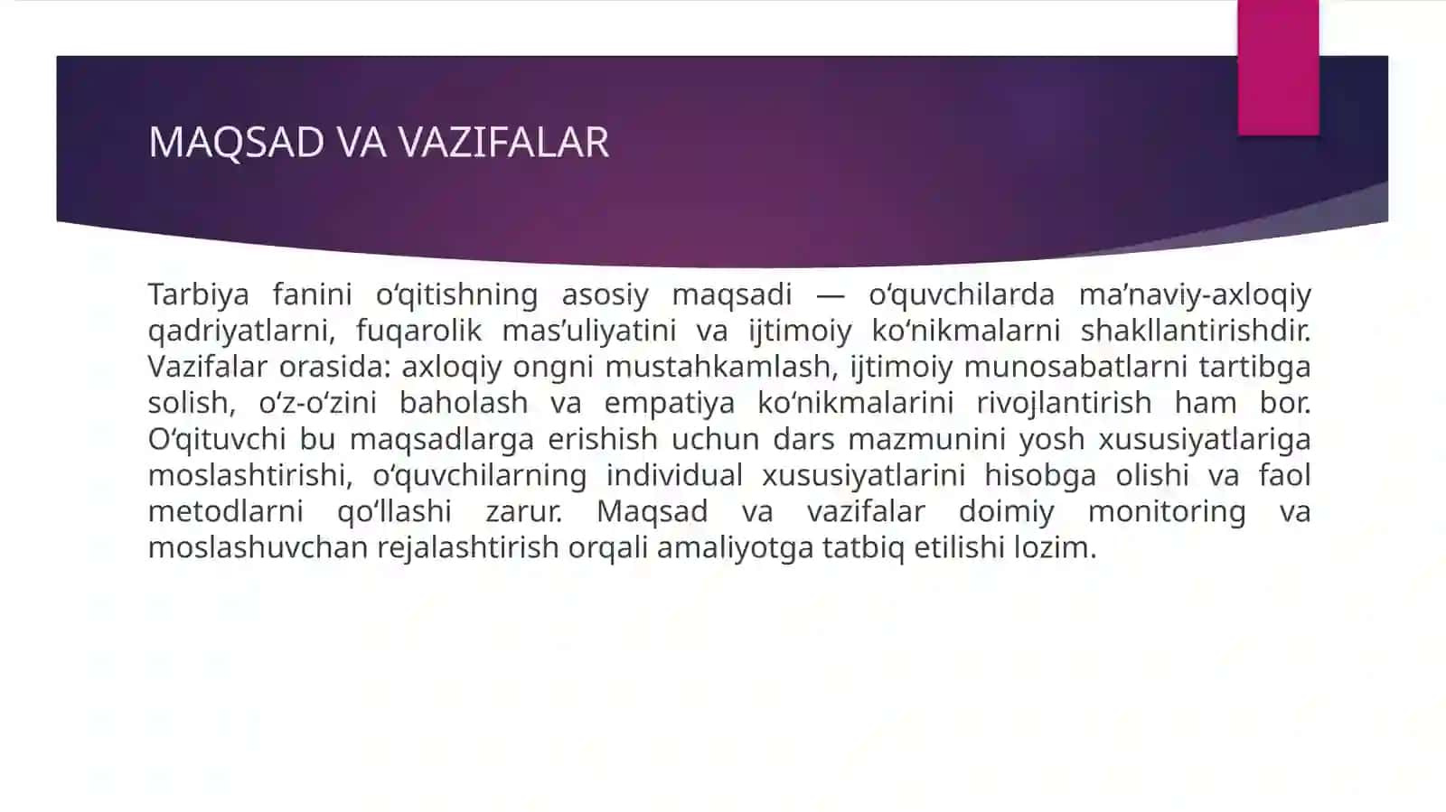 O'rtasinflarda tarbiyafanini o'qitishdakreativyondoshuv 4