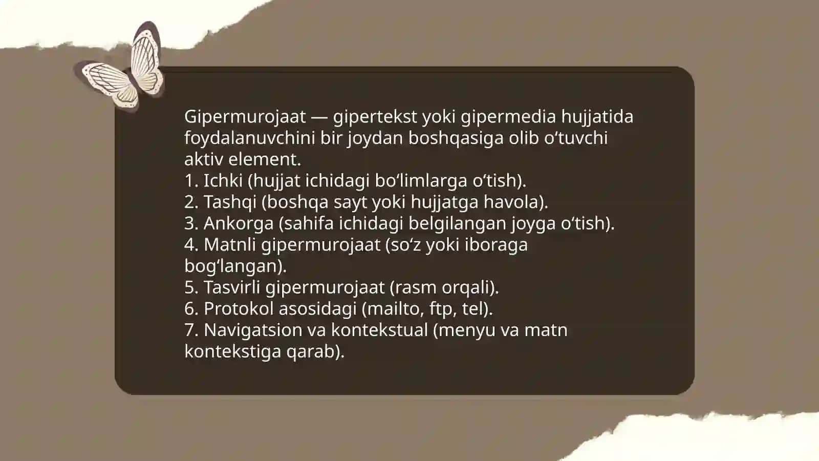 Gipertekst gipermurojaat va gipermedia tushunchalarini tavsiflash 4