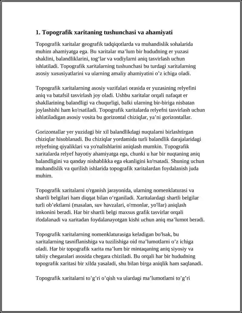 TOPOGRAFIK XARITALARNI O'RGANISH, NOMENKLATURASI VA SHARTLI BELGILARINI O'RGANISH 4