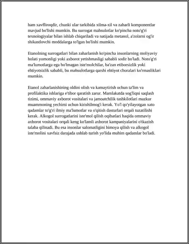 MUSTAQIL ISH Mavzu: ETIL SPIRTI VA UNING SURROGOTLARI BILAN ZAHARLANISH 4