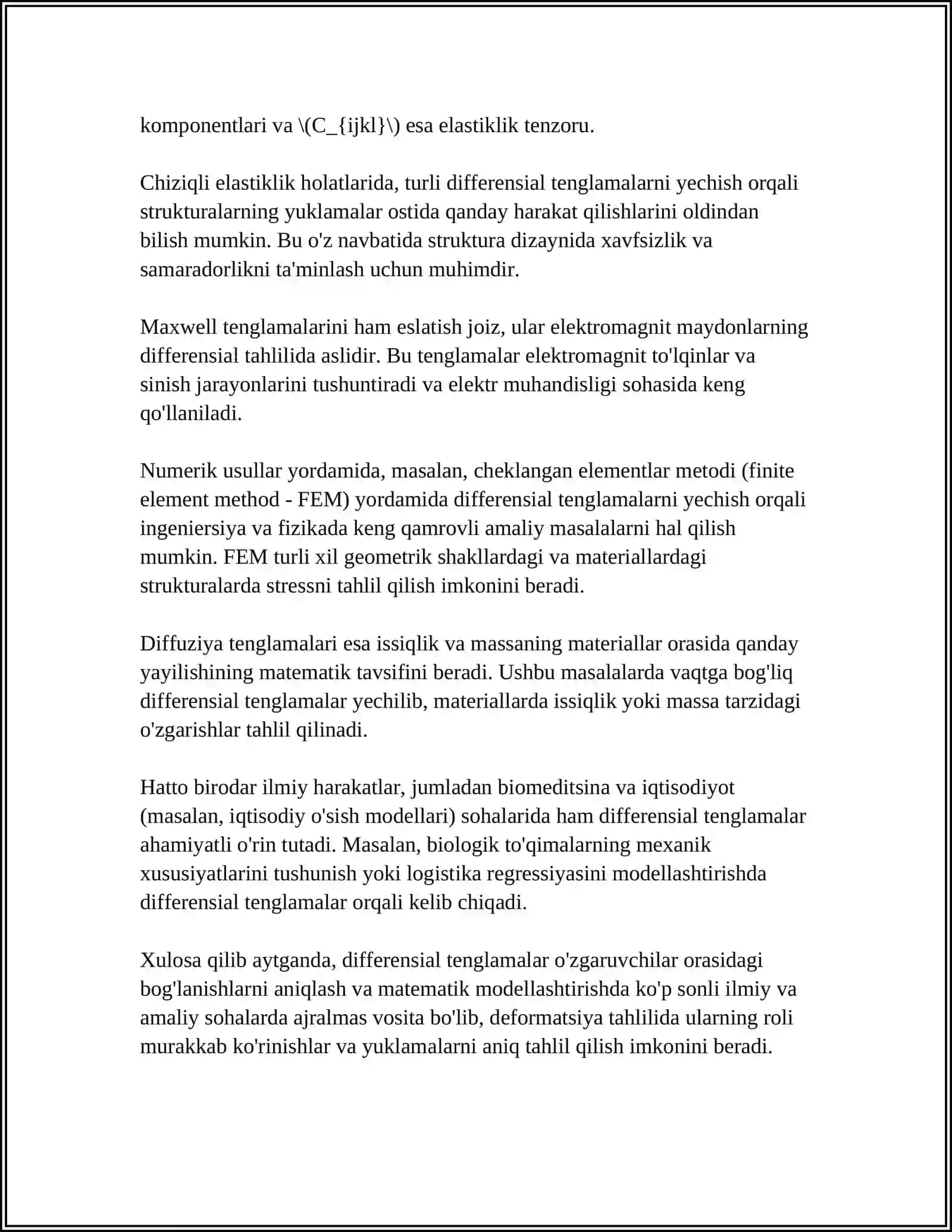 DEFORMATSIYA VA KUCHLANISH TAHLILIDA DIFFERENSIAL HISOB TATBIQLARI 4
