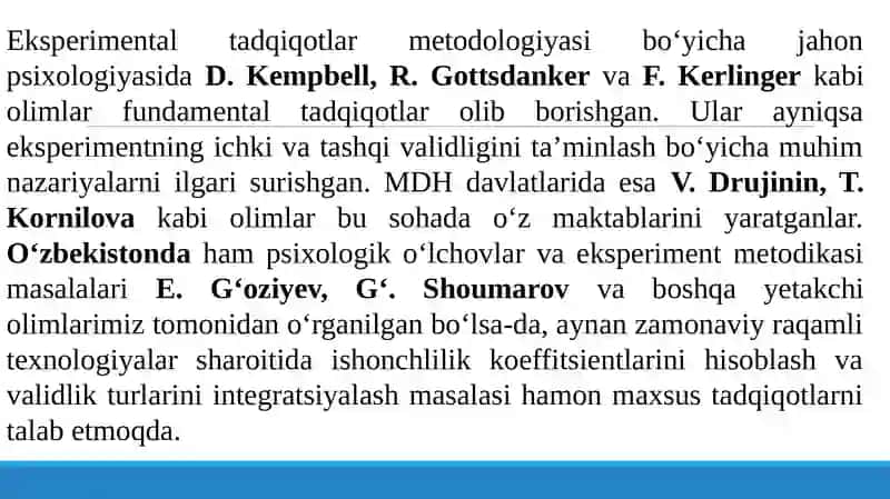 Ekispremental tadqiqotlarning ishonchligi va valindligi 4