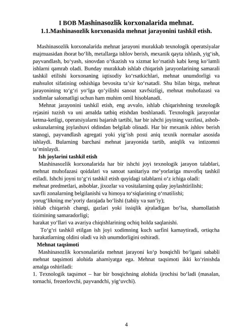 mehnat muhofazasi fanidan kurs ishi loyihasi tayyori Mashinasozlik korxonalarida sanoat sanitariya norma va qoidalariga asoslanib, ishchi xodimlarning dam olish joylarida mikroiqlim ko‘rsatkichlarini takomillashtirish 4