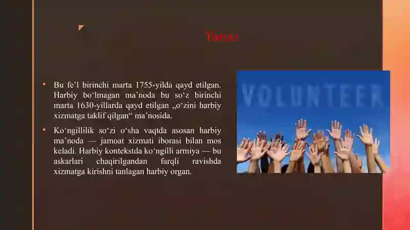 VOLONTYORLIK VA VOLONTYOR GURUHLAR BILAN TASHKIL ETILADIGAN FAOLIYAT 4