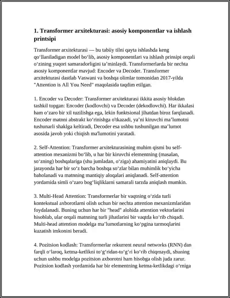 Transformer MODELLARINING TABIIY TILNI QAYTA ISHLASHDAGI AHAMIYATI 4