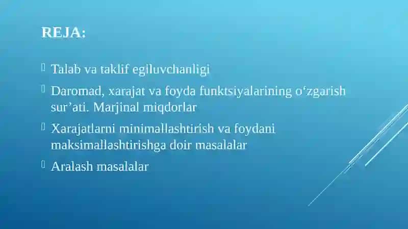 Hosila yordamidayo’zgarishechiladigan ifoydaqtisodiymamaksimalsalalar 4