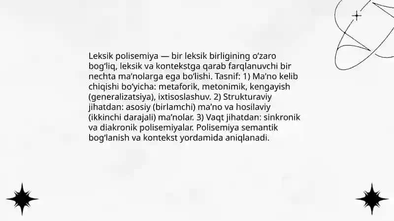 Leksik monosemiya va polisemiya. Leksik maʼno taraqqiyoti 4