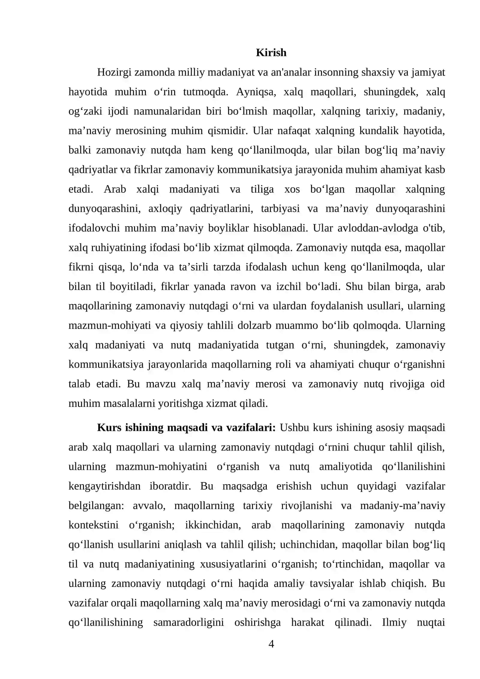 Arab xalq maqollari va ularning zamonaviy nutqdagi o’rni 4