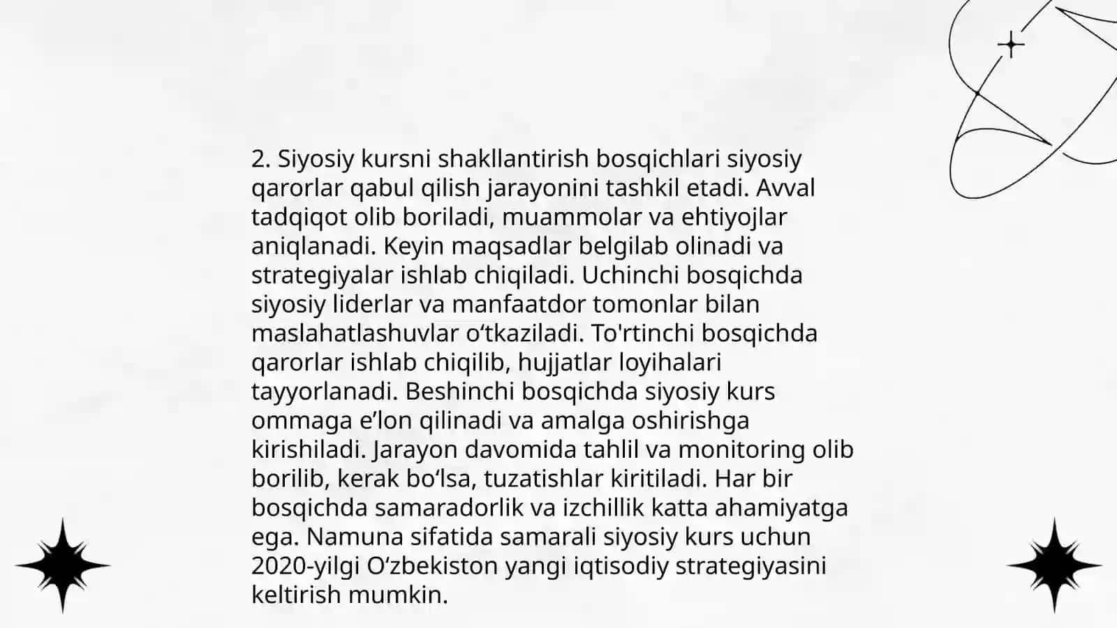 Siyosiy boshqaruv jararonining chiziqli modeli Siyosiy kursning muntazam shakllantrish va amalga oshirish algoritimi 4
