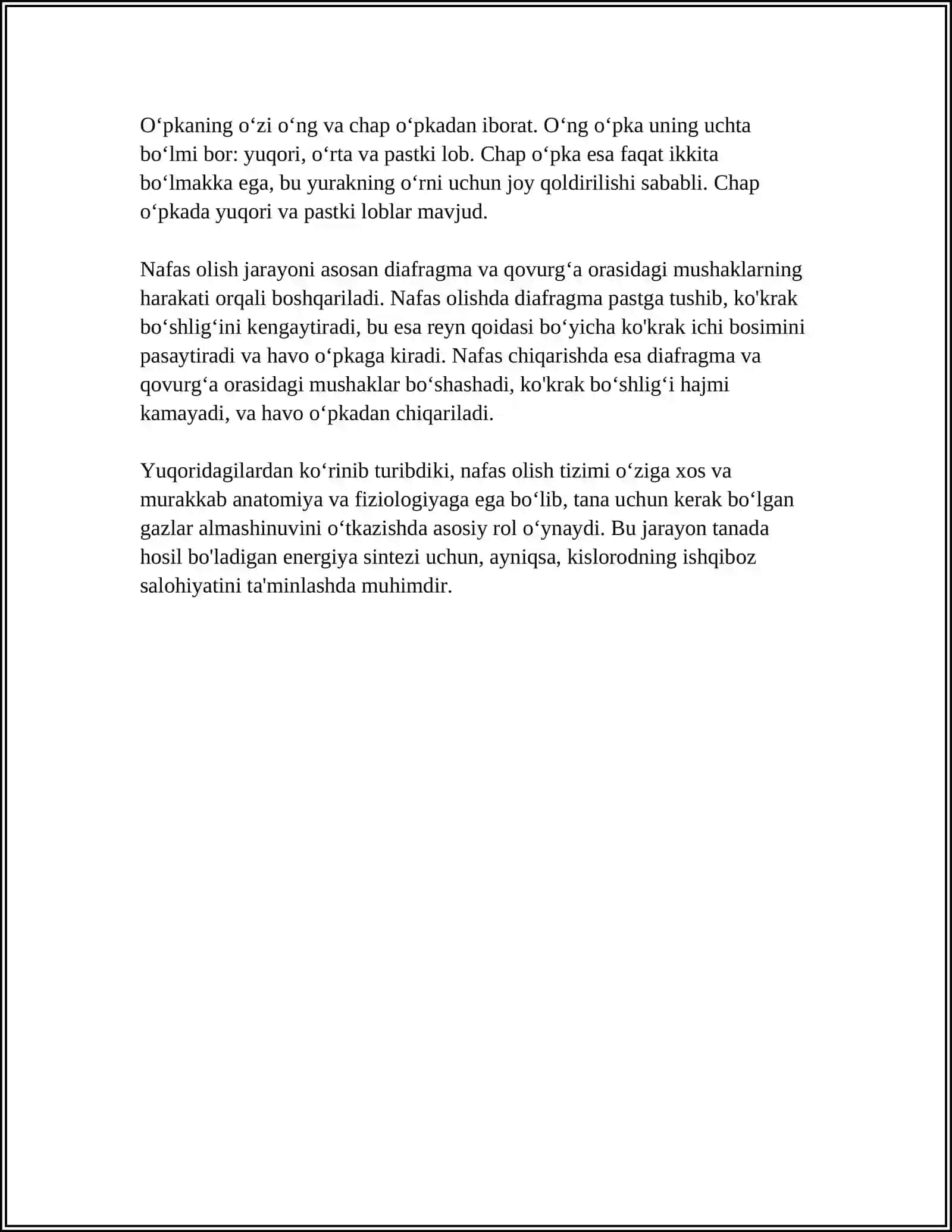NAFAS OLISH A'ZOLAEI TIZIMI 4