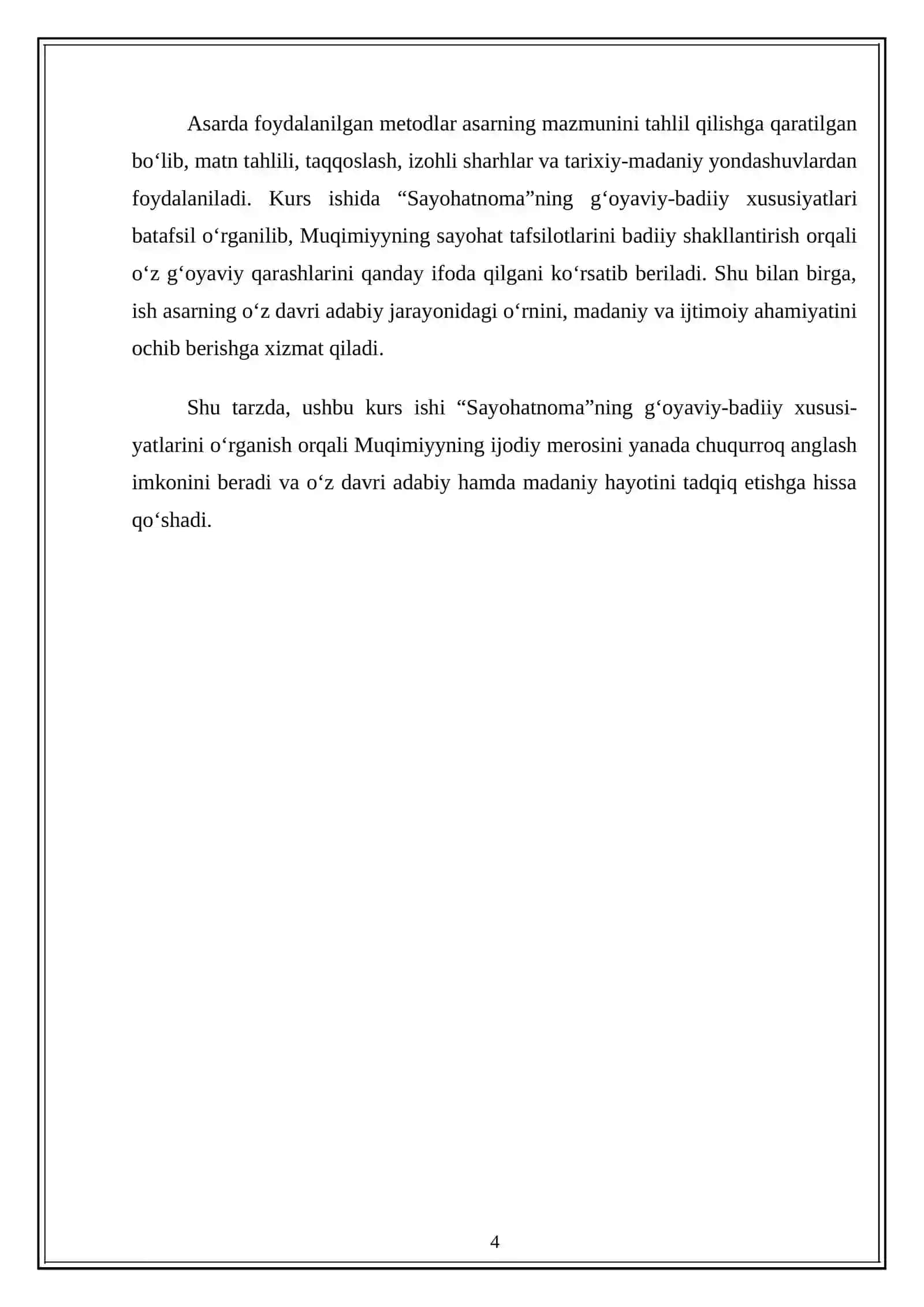 Muqimiy “Sayohatnoma”sining g‘oyaviy-badiiy xususiyatlari 4