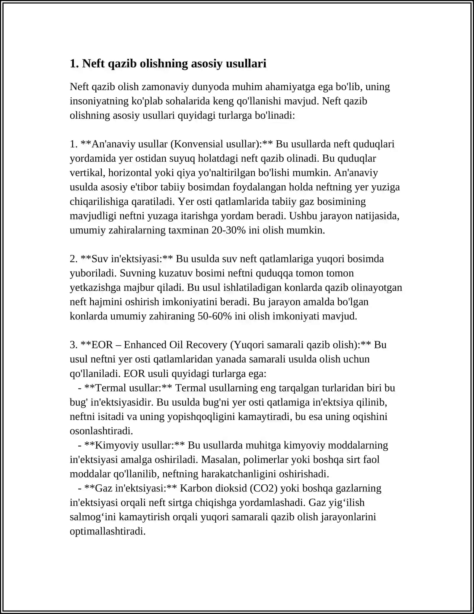 NEFT VA GAZ QUDUQLARINI OʻZLASHTIRISH VA SUYUQLIK OQIMINI OLISH 4