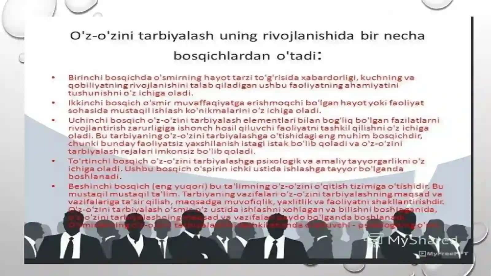 O’z-o’zini tarbiyalash va o’z ustida ishlash. Pedagogik tajribani to’plash tizimi 4