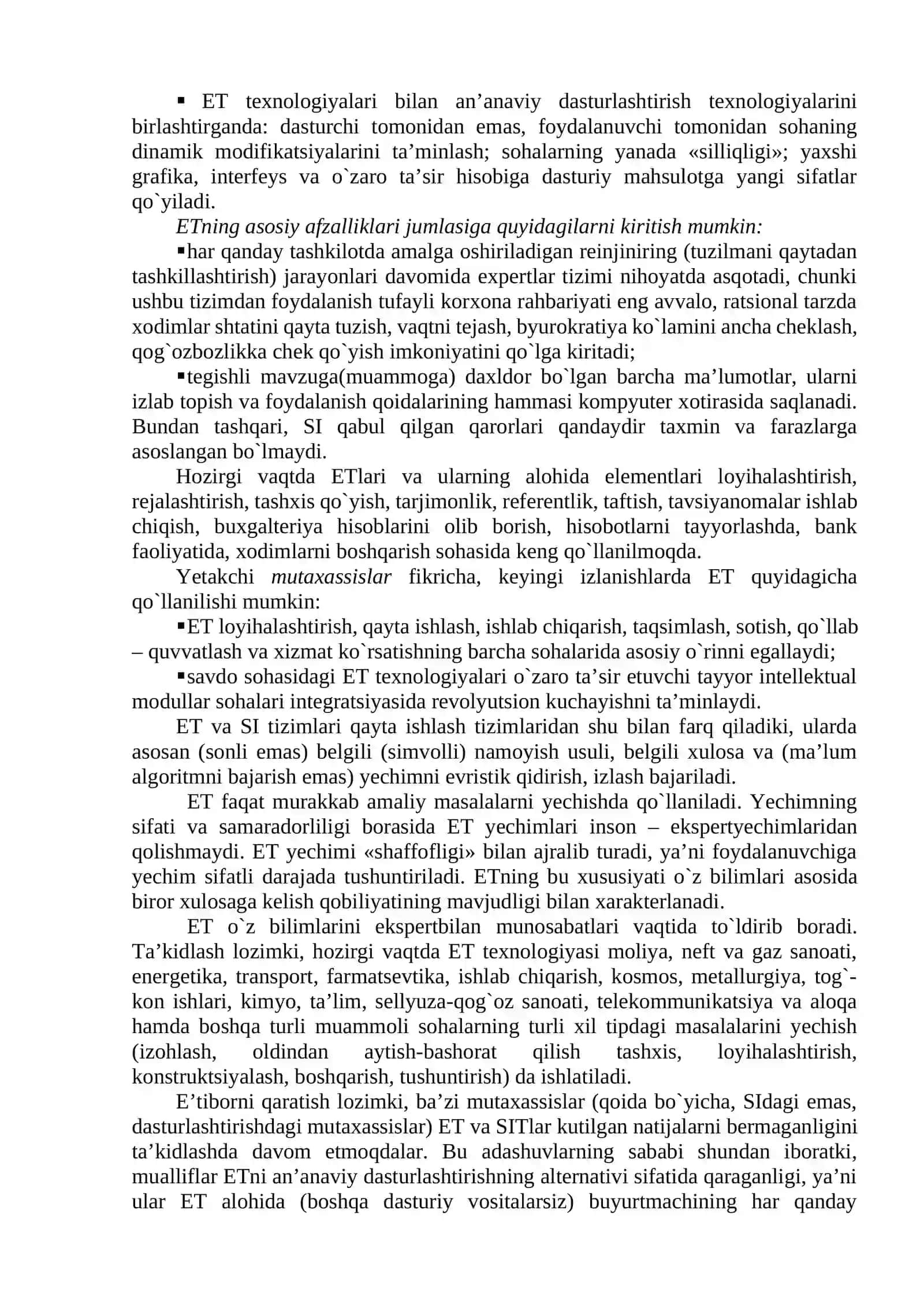 Ekspert tizimlar turlari, yaratish bosqichlari va sinflari 4