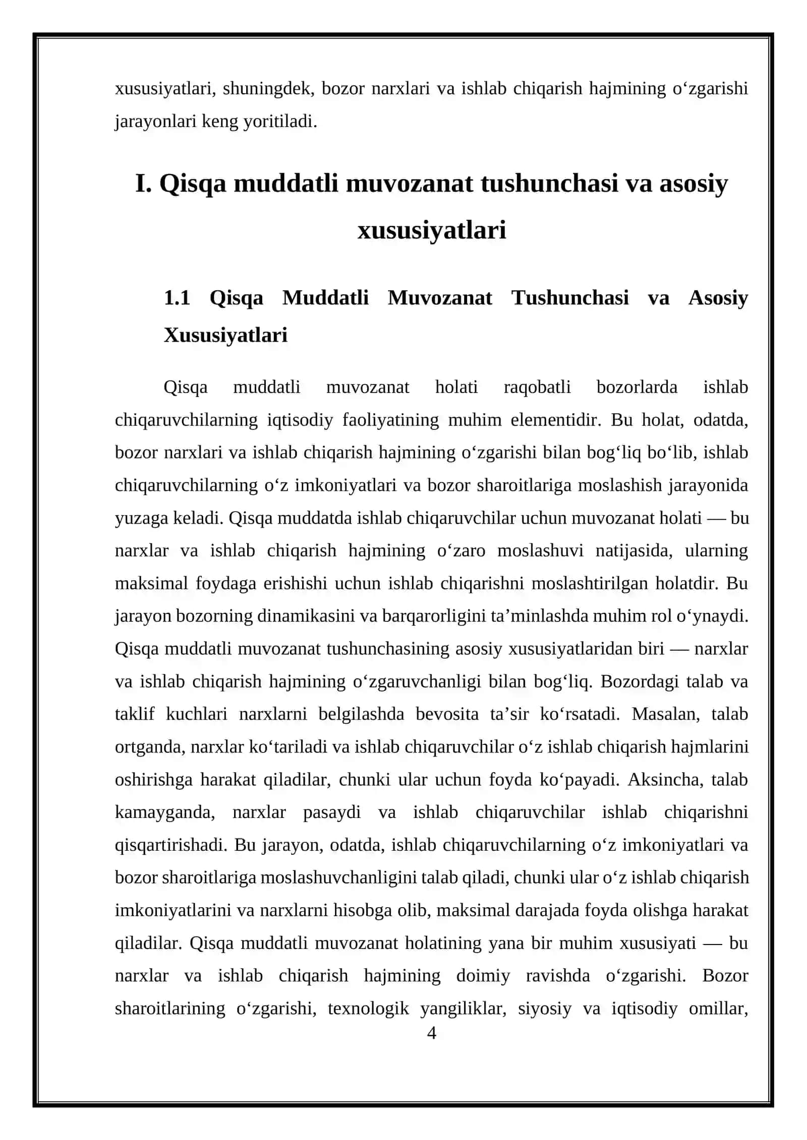 RAQOBATLASHGAN BOZORDA, QISQA MUDDATLI ORALIQDA ISHLAB CHIQARUVCHINING MUVOZANAT HOLATI 4