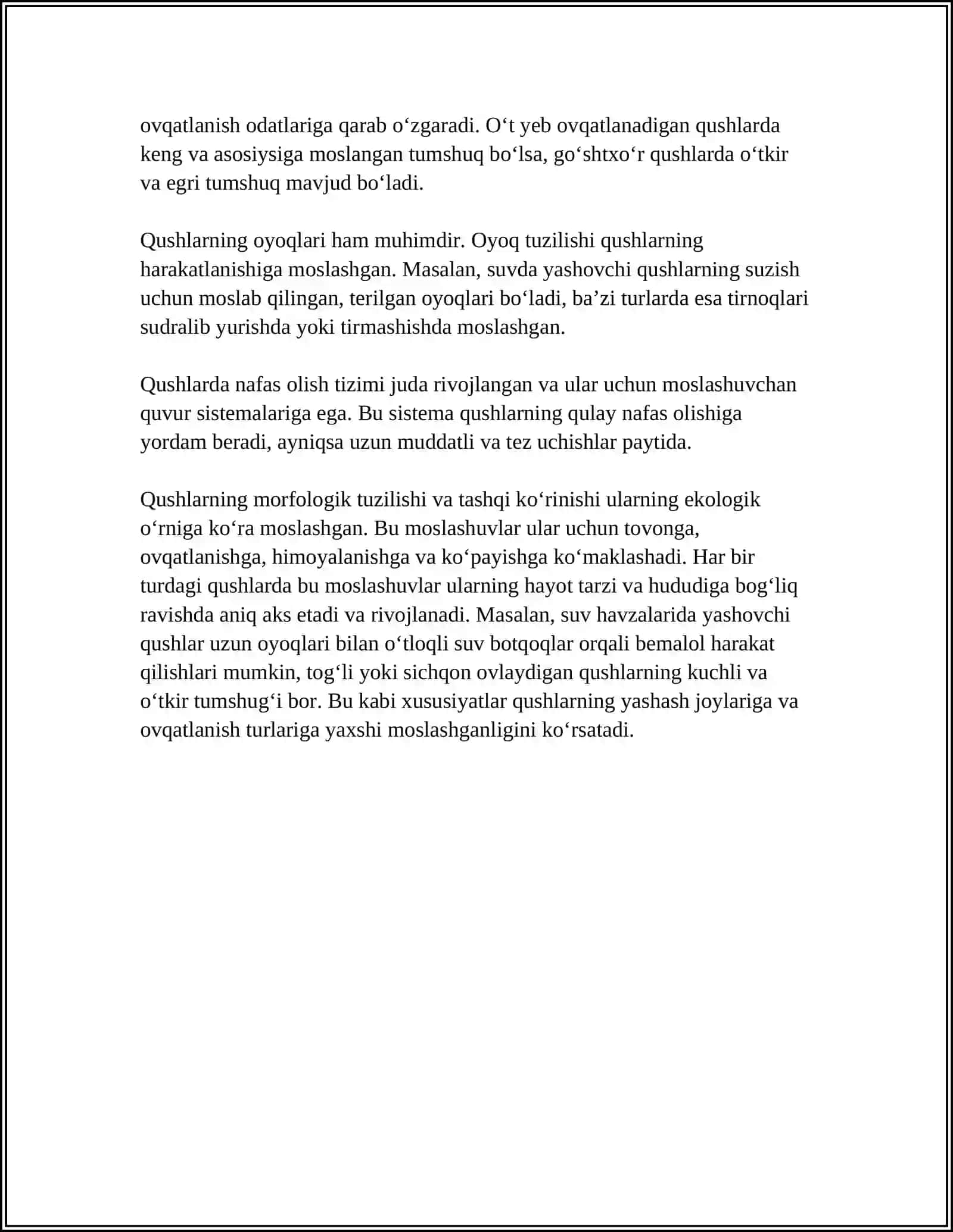 QUSHLARNING BIOLOGIYASI, KELIB CHIQISHI VA EVOLYUTSIYASI 4