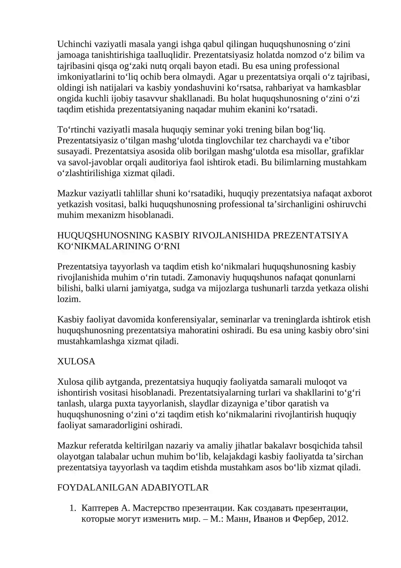 Huquqiy Faoliyatda Qo‘llaniladigan Ta’sirchan Prezentatsiya (referat) 4