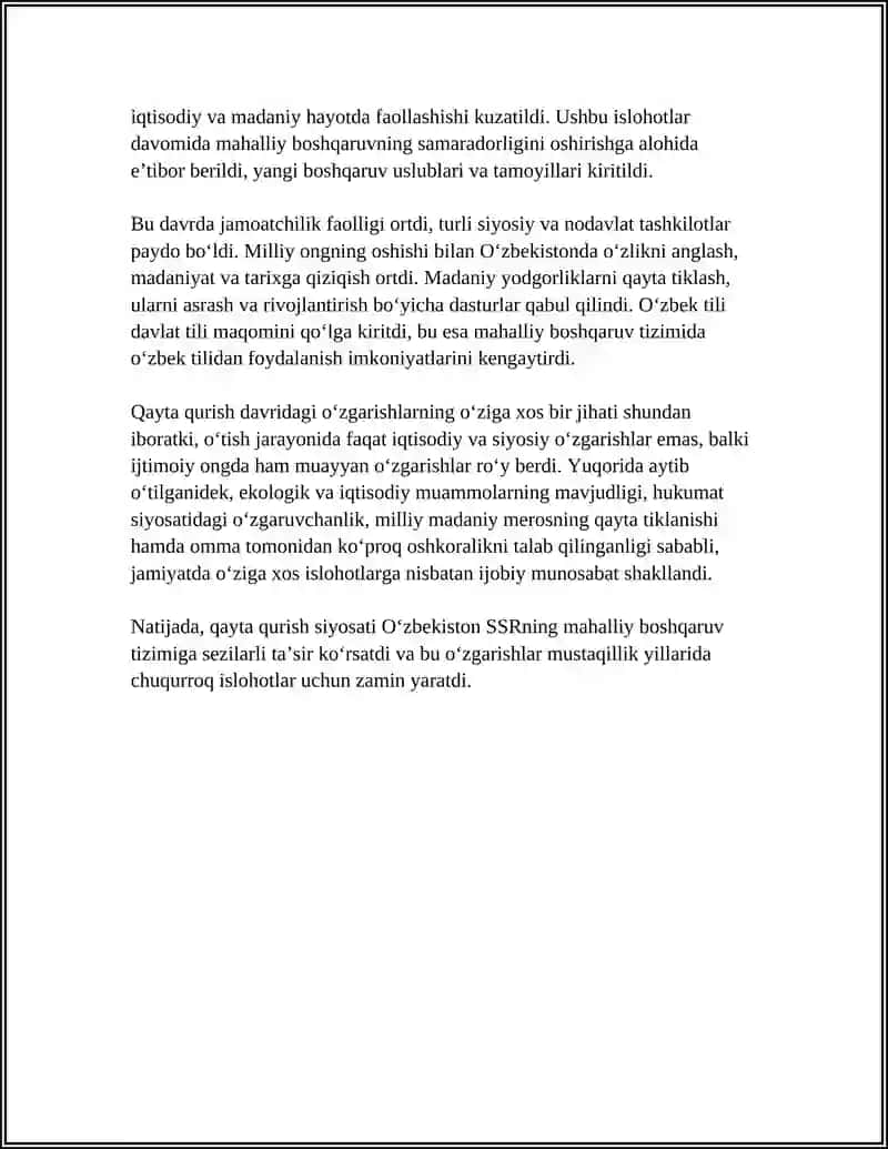 "QAYTA QURISH" YILLARIDA OʻZBEKISTONDAGI IJTIMOIY-SIYOSIY VAZIYAT 4