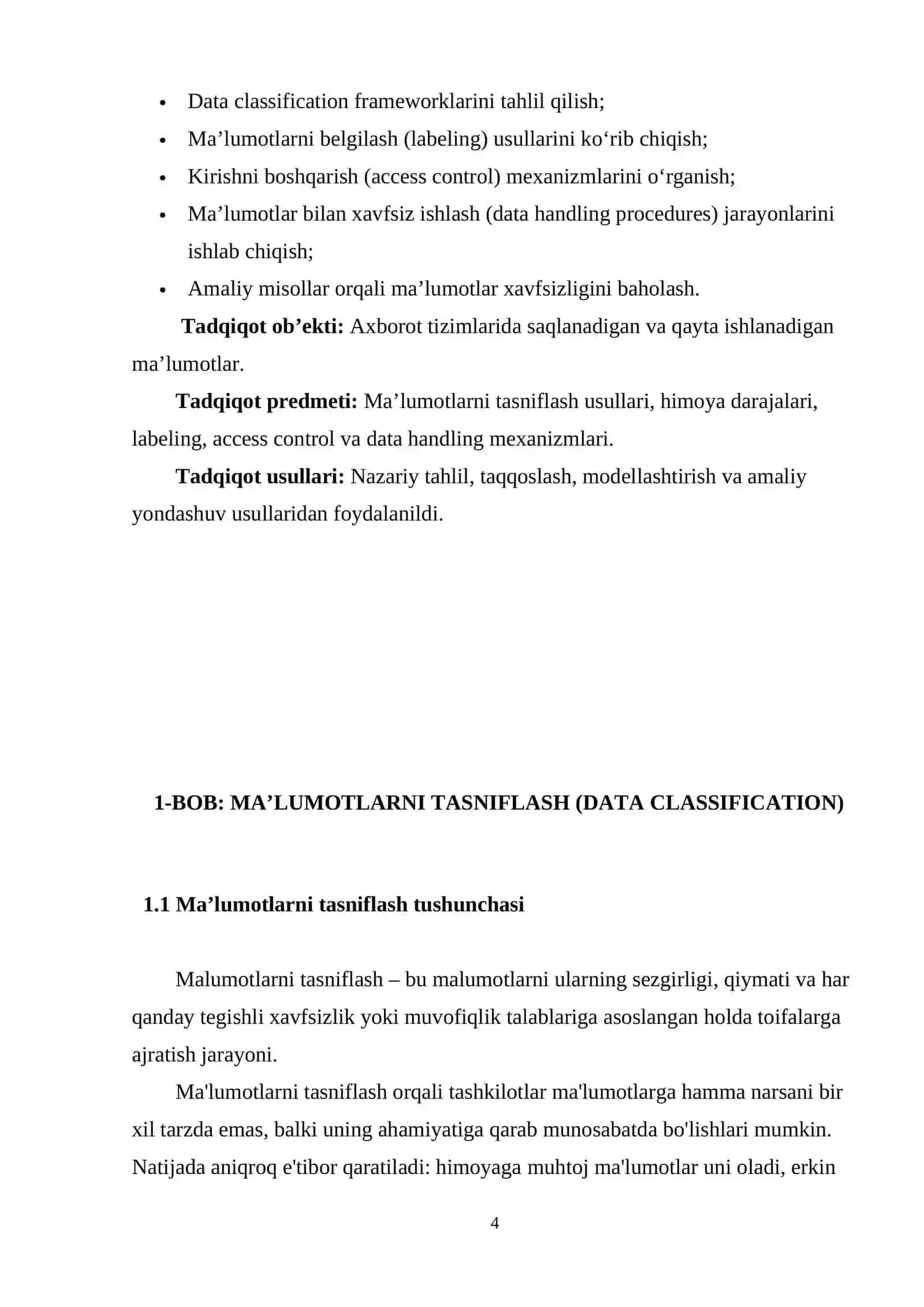 MA’LUMOTLARNI TASNIFLASH VA HIMOYA DARAJALARI 4