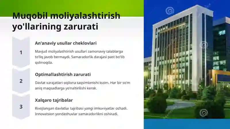 Byudjetdan moliyalashtirishning eng muqobil yo'llarini joriy etish 4