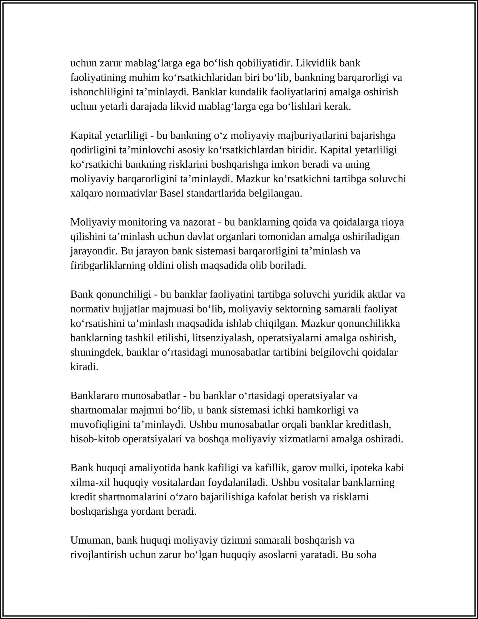 BANK HUQUQINING KLASSIFIKATSIYASI 4