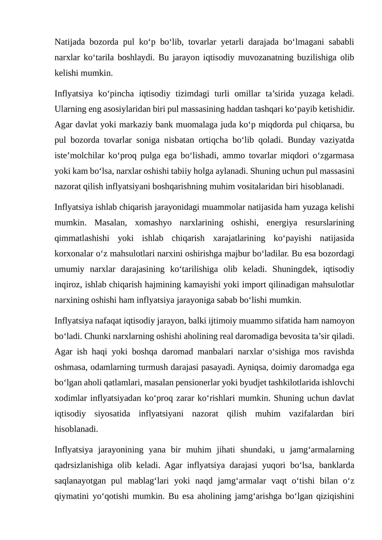 Inflyatsiya Narxlar Umumiy Darajasining Oshishi Jarayonidir, Ungi Turlari va Ung Qarshi Siyosat Chorasi 4