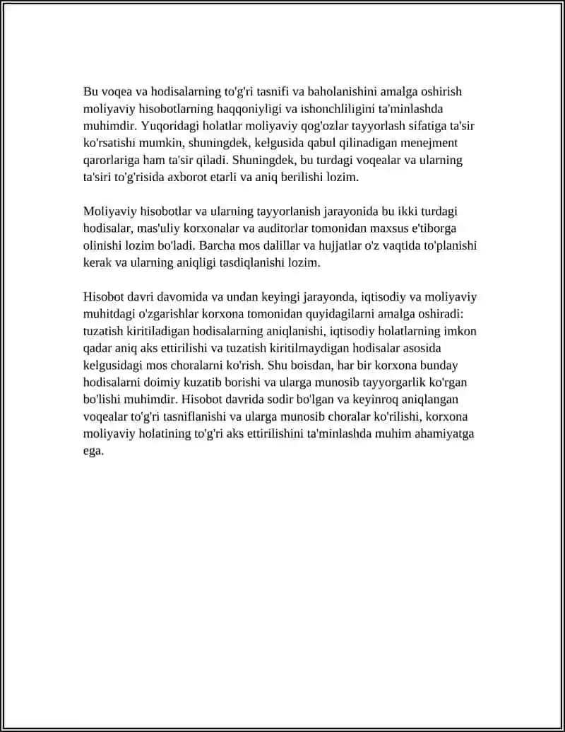 HISOBOT DAVRIDA TUZATISH KIRITILADIGAN VA KIRITILMAYDIGAN HODISALARNI HISOBGA OLISH 4
