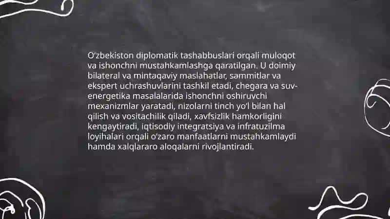 Oʻzbekistonning Markaziy Osiyida tinchlik va barqarorlikni ta'minlashdagi oʻrni 4