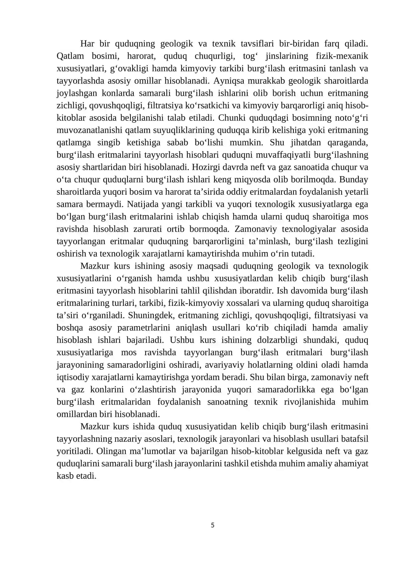Quduq xususiyatidan kelib chiqib burg’ilash eritmasini tayyorlash hisoblari. 4