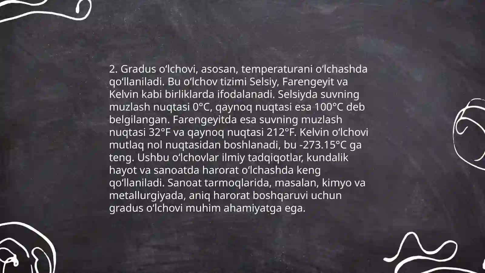 Burchak o‘lchovlari turlarini o‘rganish va har bir o‘lchov turining qo‘llanilish sohasini aniqlash, o‘lchovlar bo‘yicha taklif berish 4
