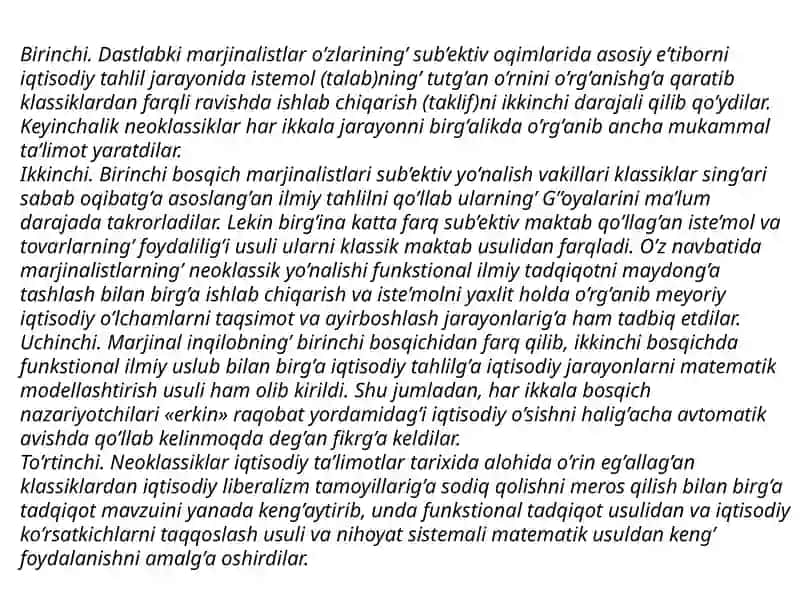 MARJINALIZM TA‟LIMOTI VA NEOKLASSIK IQTISODIY MAKTABLAR 4
