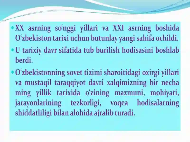 O’zbekistonning eng yangi tarixi faniga ajratilgan soat 4