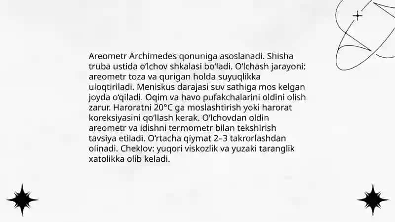 Suyuqlikning zichligini olchash usullari 4