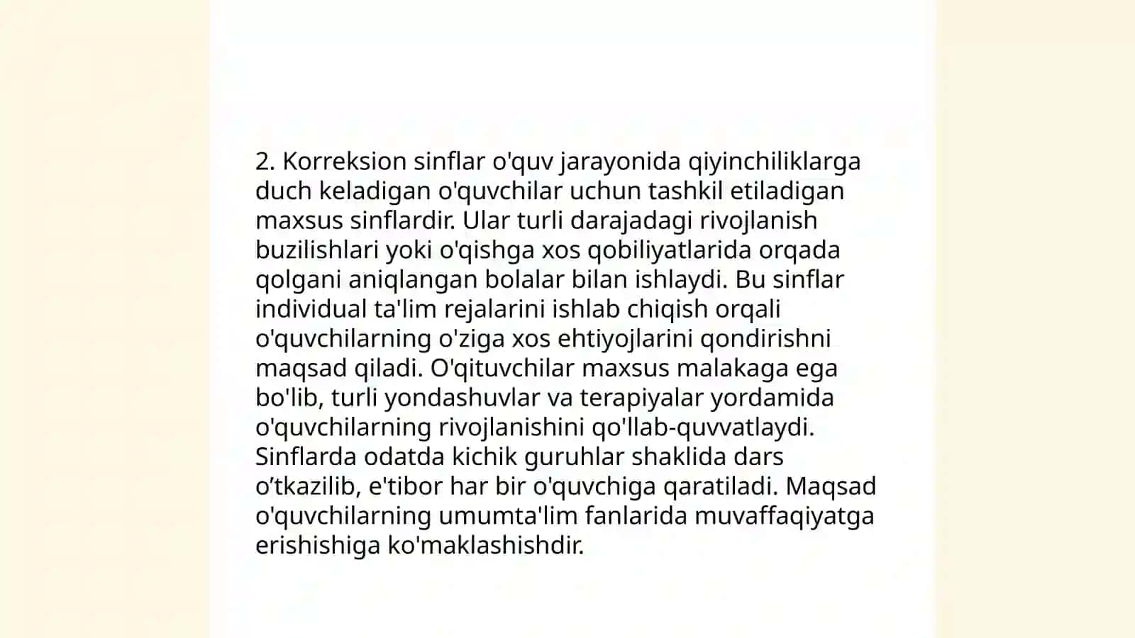 Inklyuziv taʼlim sinflari va boshlangʻich tayanch korreksion sinflarga qabul qilinmaydigan bolalar toifalari haqida tushuncha 4