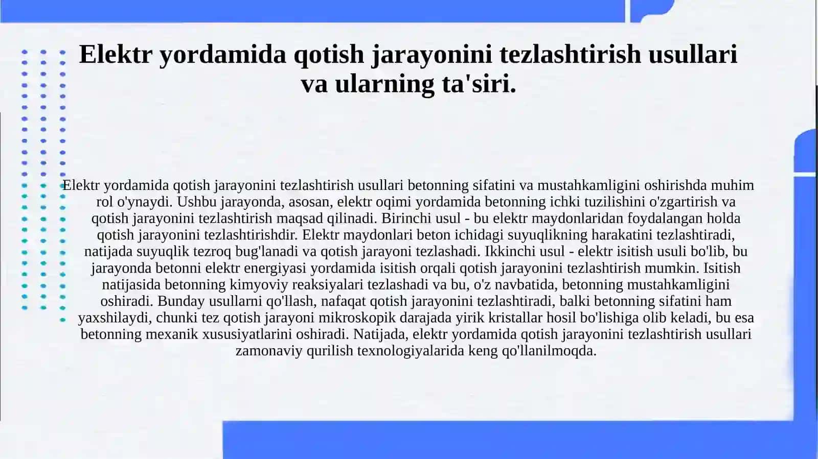 Betonning qotish jarayonini termoqoliplarda va elektr yordamida tezlashtirish usullari. 4