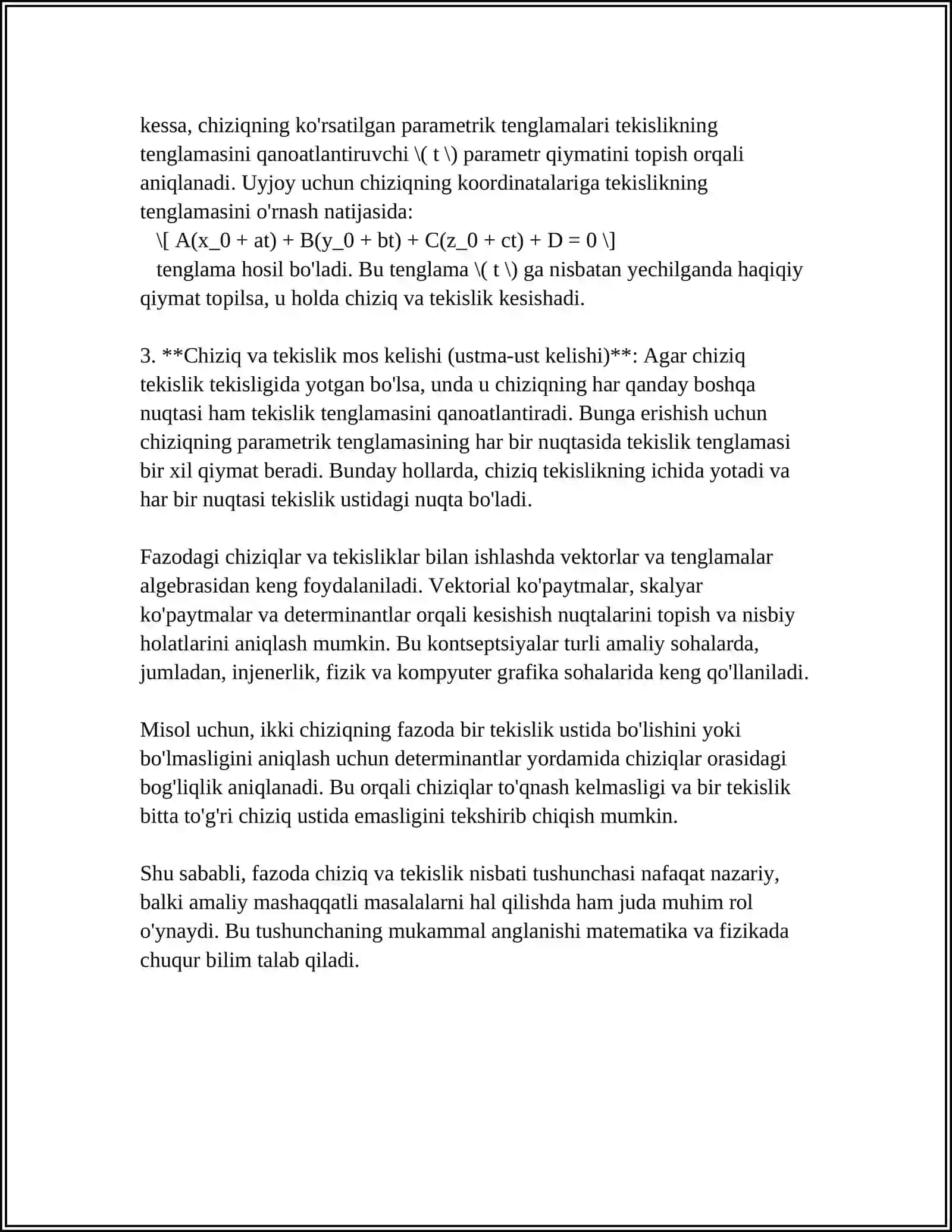 TÓG'RI CHIQIZ VA TEKISLIKNING FAZODA ÓZARO JOYLASHISHI 4