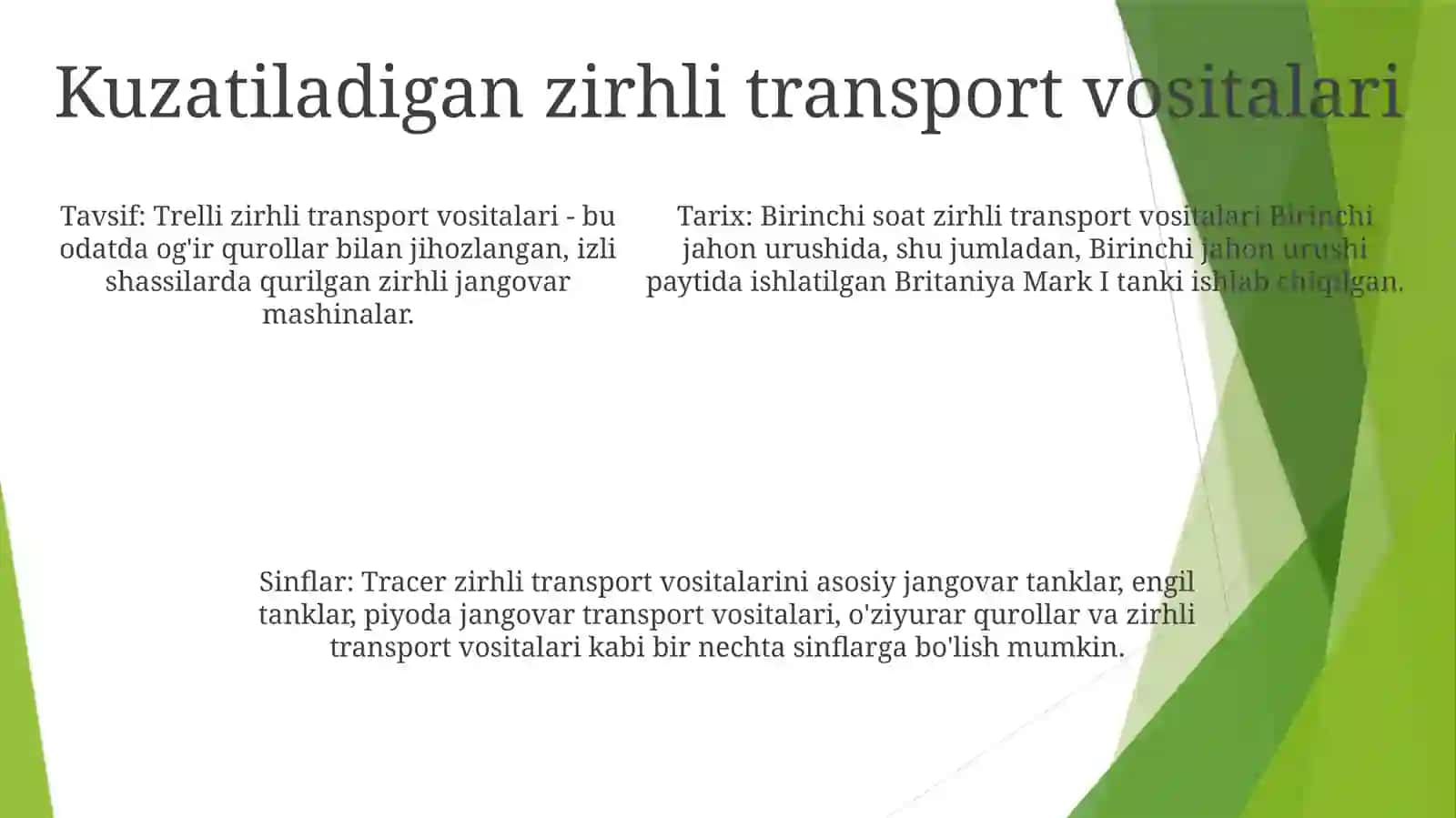 Jangovor Mashinalarning Ummumiy Tasnifi 4