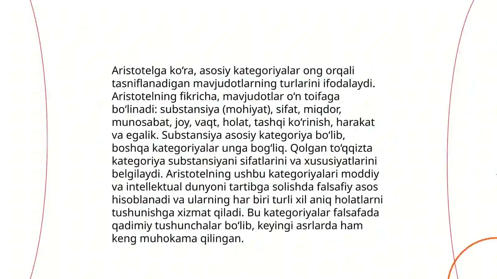 Aristotel, Forobiy va Kant ontologiyasida kategoriyalarning tasnifi 4
