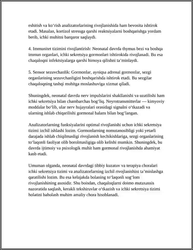 ANALIZATORLARNING YOSH XUSUSIYATI. ICHKI SEKRETSIYA 4