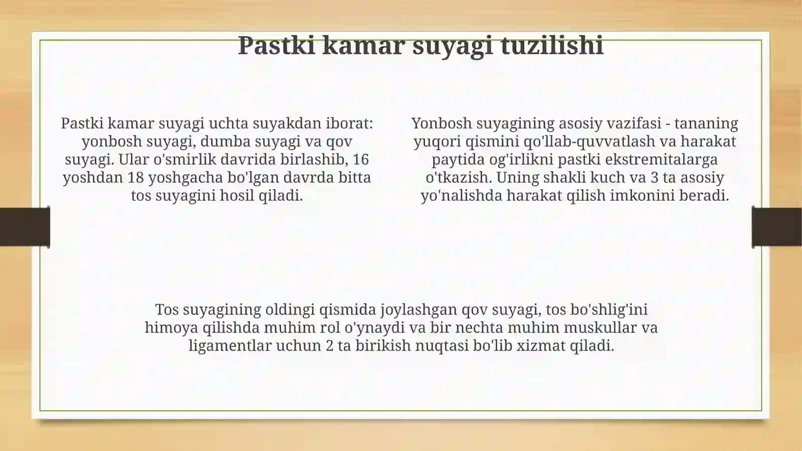 Yuqori va pastki kamar suyaklari va oyoqning erkin suyaklari tuzilishi 4