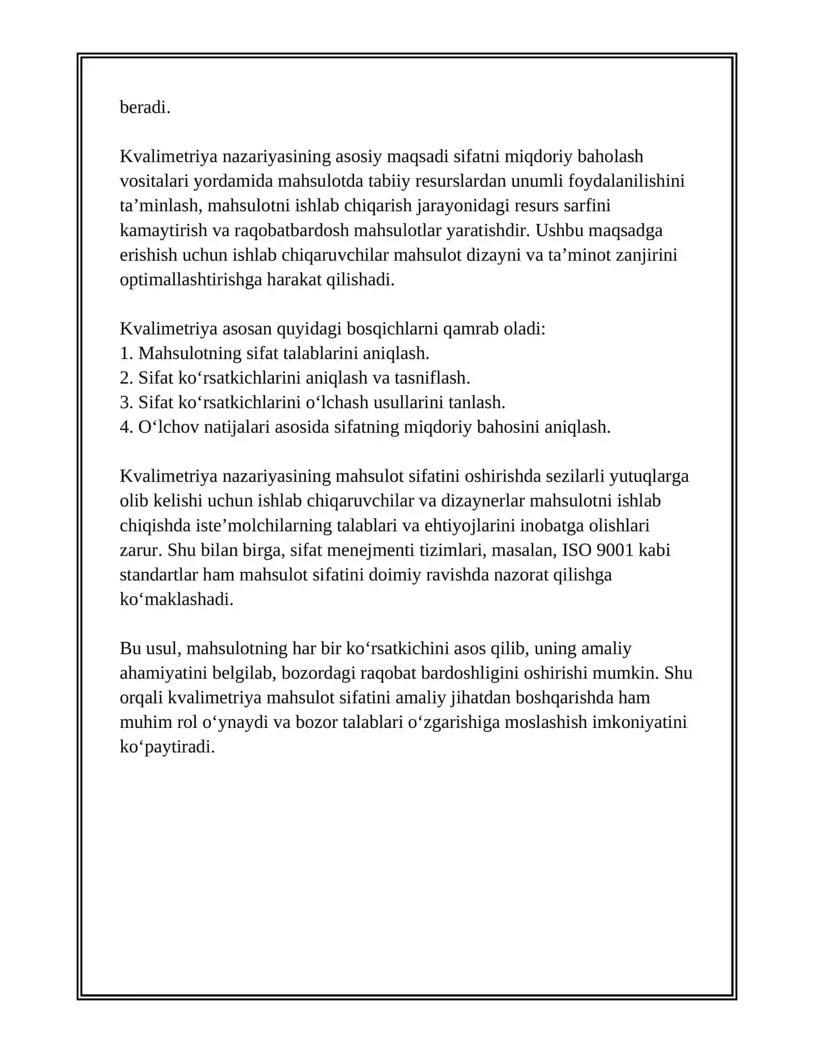 MAHSULOT SIFATNI MIQDORIY BAHOLASH.KVOLIMETIRIYA 4