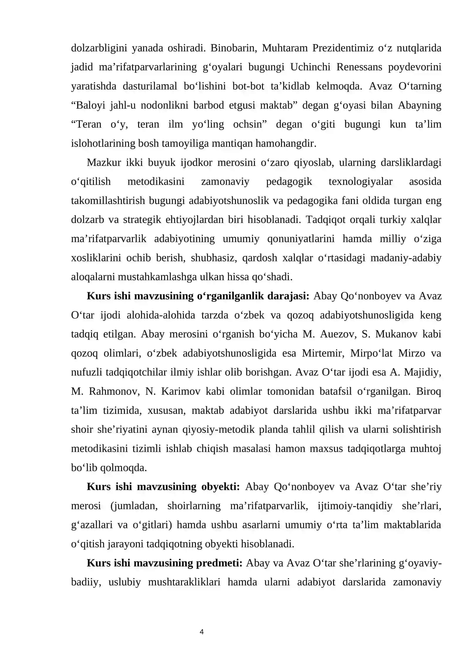 Abay va Avaz O‘tar she’rlarini solishtirish      kurs ishi 4