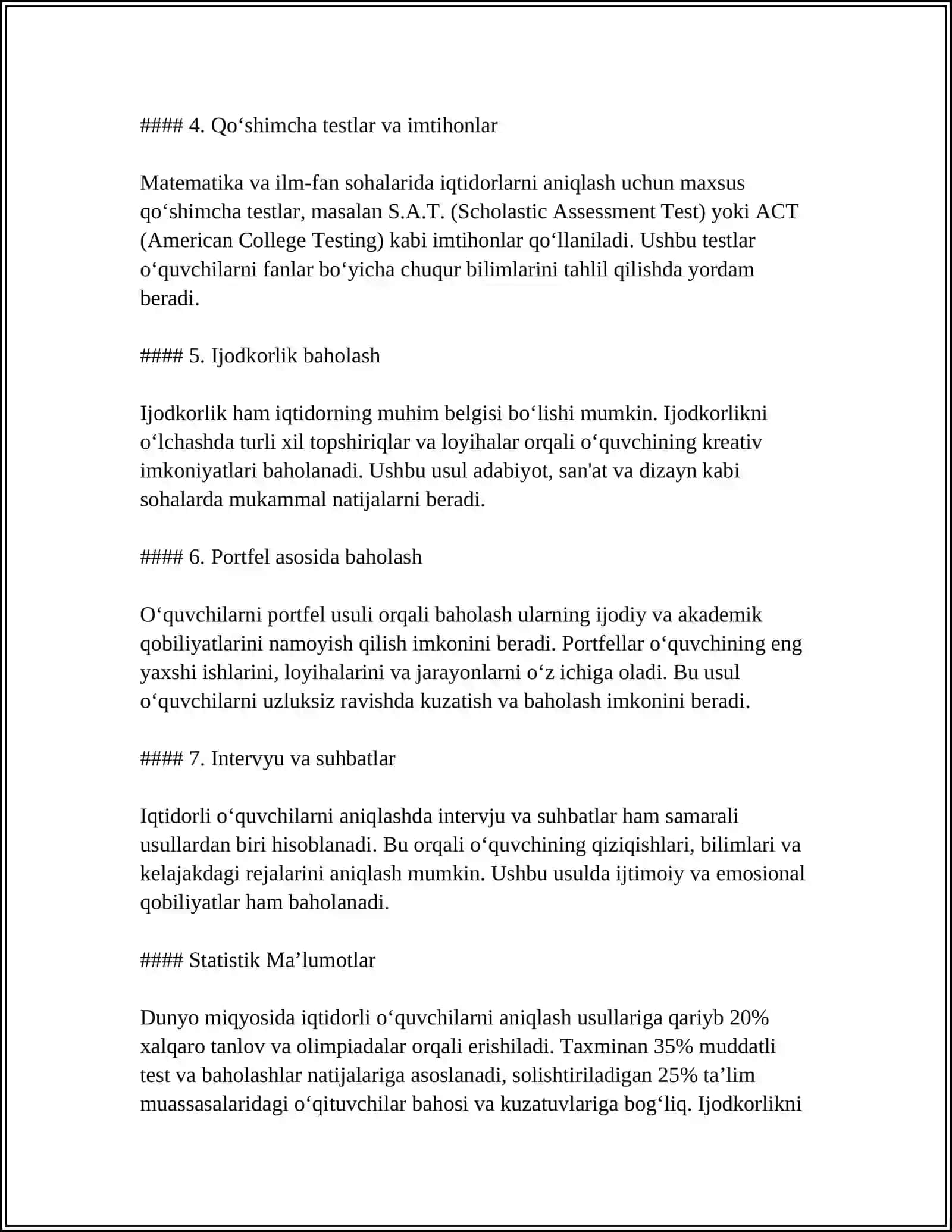 BOSHLANĞICH SINFDA MATEMATIKADAN IQTIDORLI ÔQUVCHILAR BILAN ISHLASH.1-SINF MISOLIDA 4