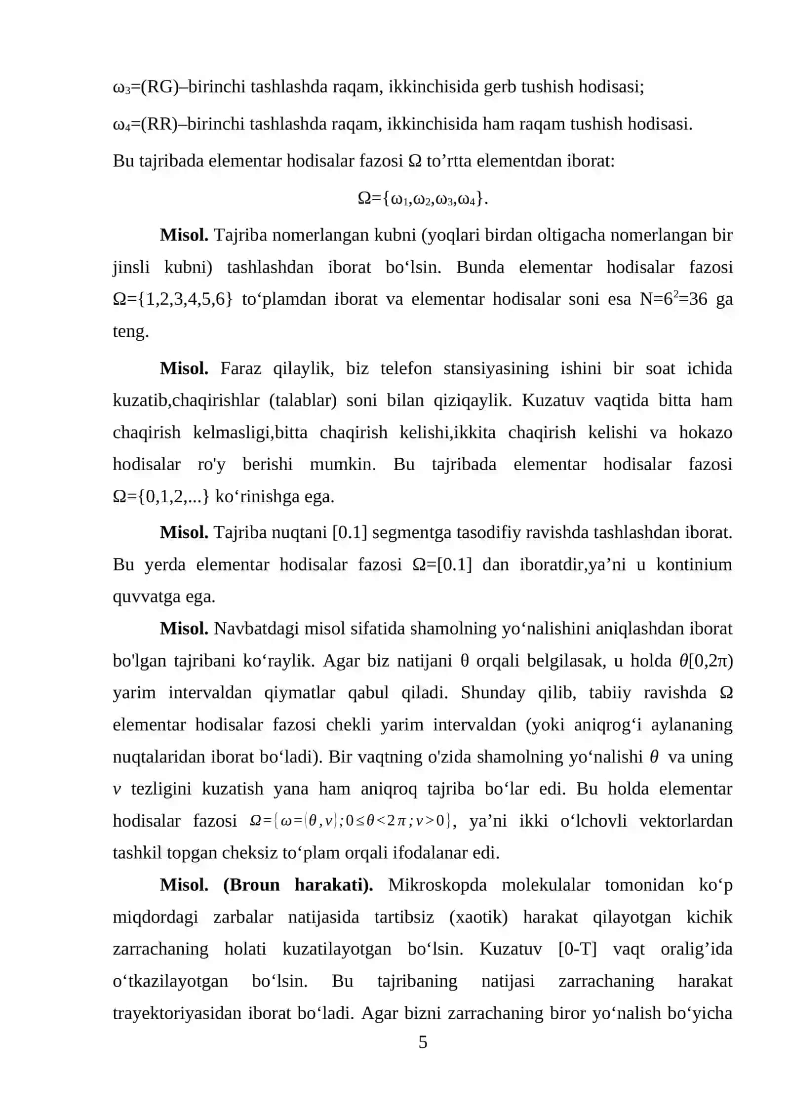 Reja: Hodisalarning o’z to’plamida bog’liqsizligi va jufti-jufti bilan bog’liqsizligi orasidagi munosabat. Bernshteyn misoli 4