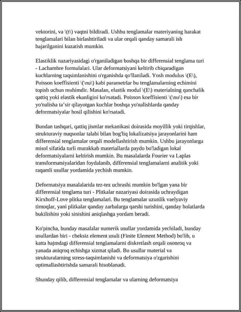 DEFORMATSIYA VA KUCHLANISH TAHLILIDA DIFFERENSIAL HISOB TATBIQLARI 4