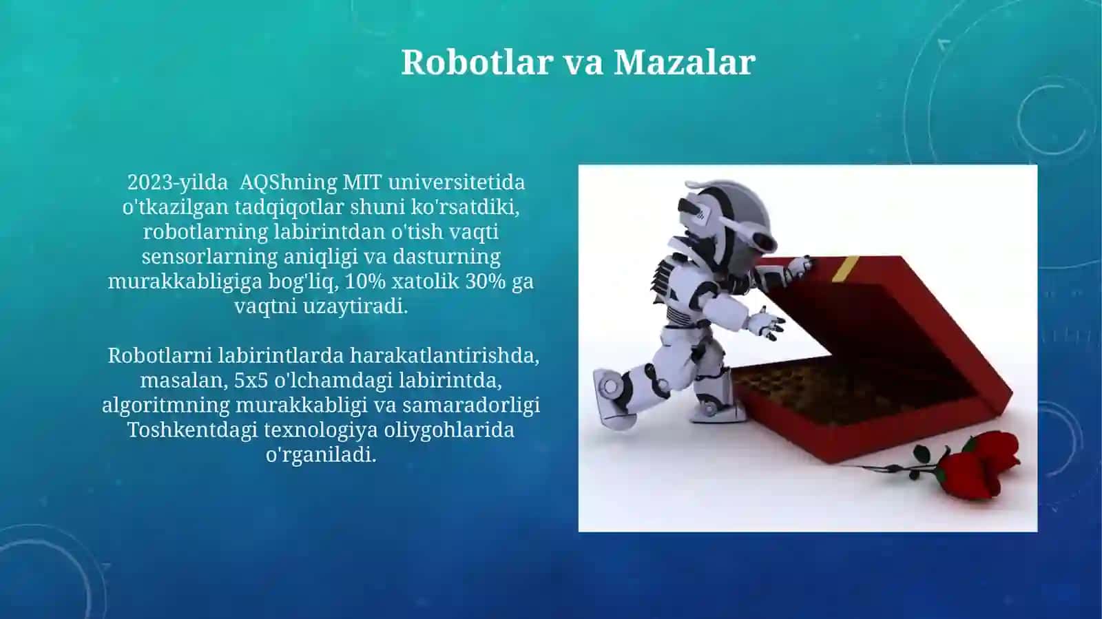 Dasturlashni boshlash. Robotni labirint boʻylab harakatlantirish 4