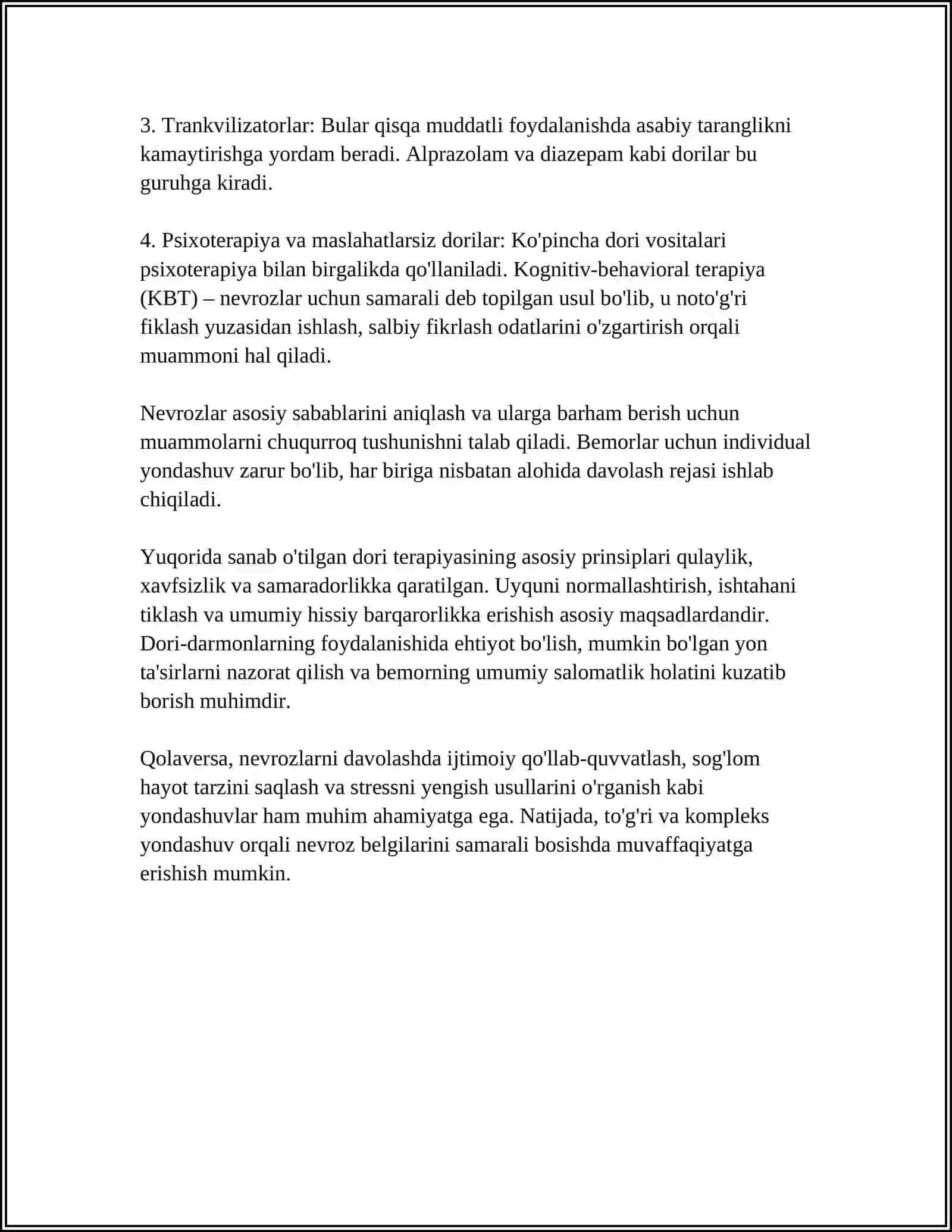 NEVROZ XOLATI VA UNI DAVOLASHDA ISHLATILADIGAN DORI VOSITALARI 4