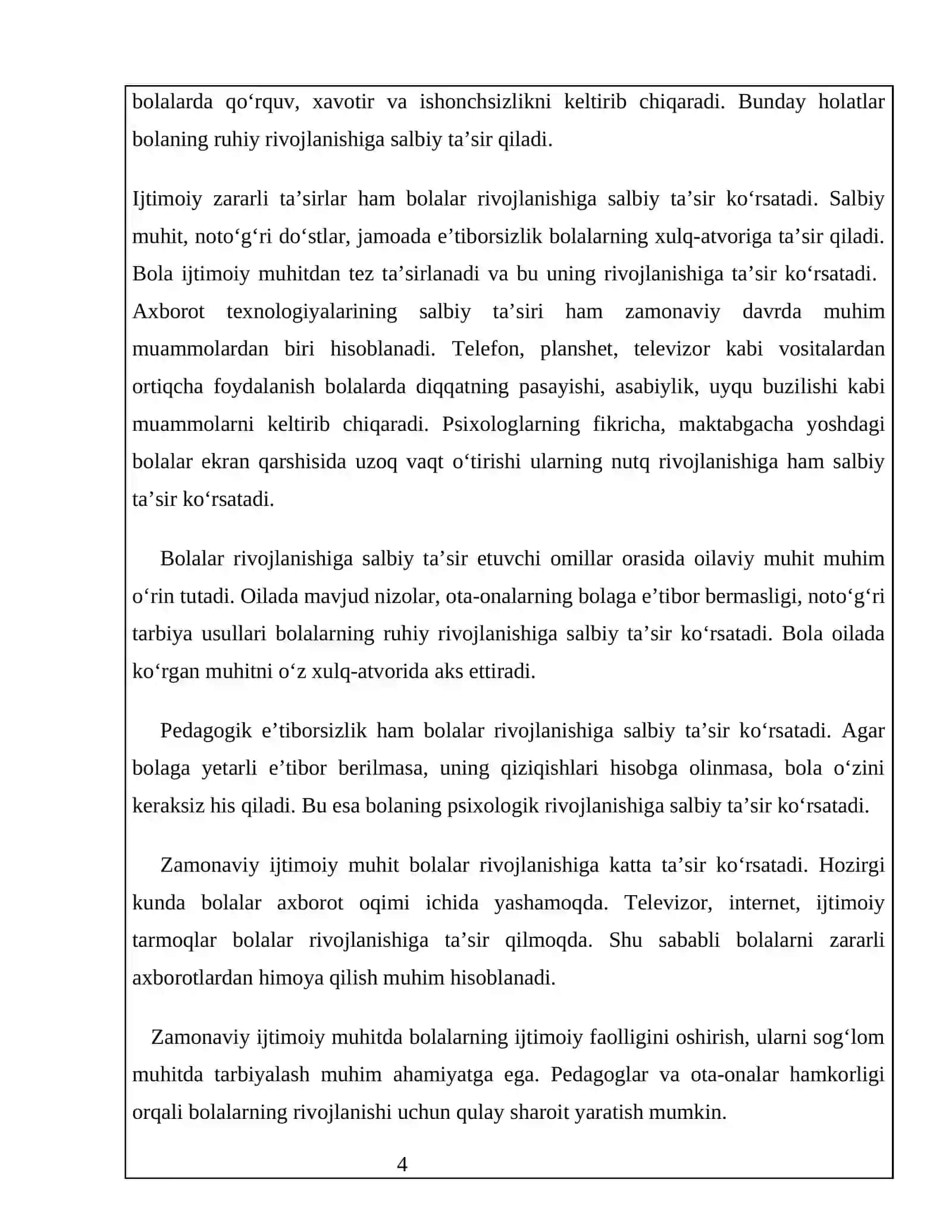 Bolalarni zararli ta’sirlardan himoya qilish va ularni ota-onalarga psixologik va uslubiy yordam ko‘rsatish 4