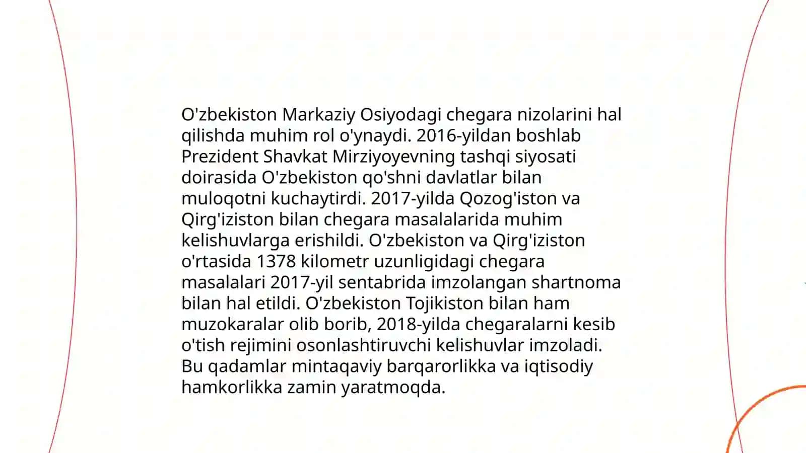 O'zbekistonning Markaziy Osiyoda tinchlik barqarorlik ta'minlashdagi o'rni 4