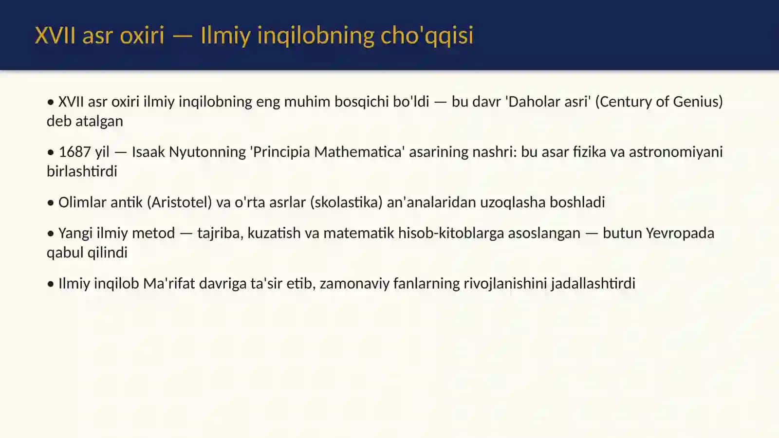XVII asr oxiri - XVIII asrda Yevropada fanning rivoji 4